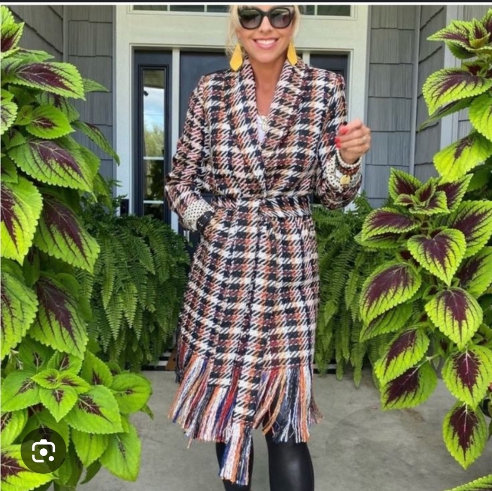 CAbi Multicolor Plaid Belted Trench Coat